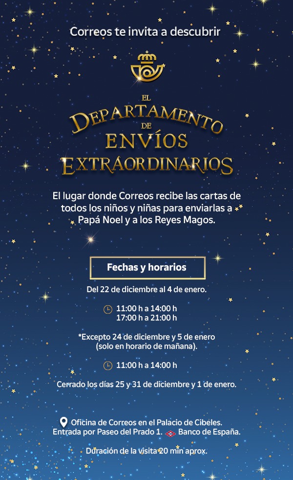 Horarios del Departamento de Envíos Extraordinarios de Correos 2025.
