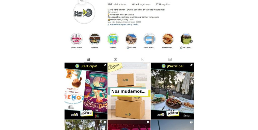 Sorteos de Mamá tiene un Plan en Instagram, nuestro perfil con más de 10.000 seguidores