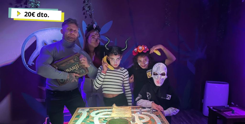 Escape room Aventurico Madrid con descuento de 20€ con el código MAMATIENEUNPLAN20.