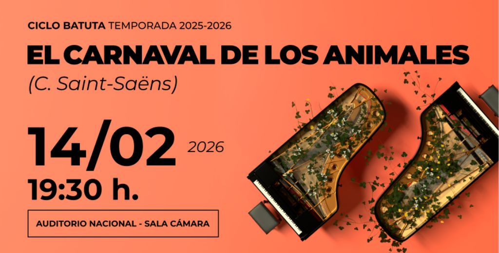 Cartel de El Carnaval de los animales, un concierto del Ciclo Batuta del Grupo Talía, en el Auditorio Nacional de Música de Madrid.