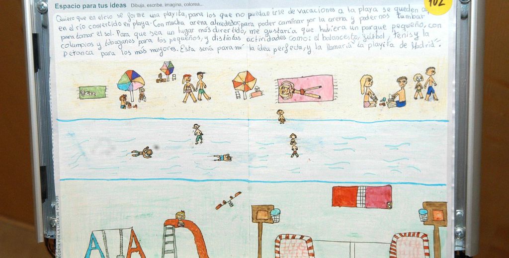 Proyecto presentado por una alumna de 3º de Primaria en 2005 sobre una playa en Madrid Rio: 'La Playita de Madrid'