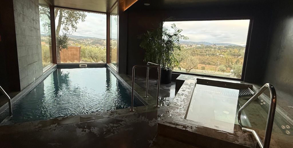 Centro de Portugal con niños: un viaje entre canales, ciencia, dinosaurios y palacios en 4 días 22 Piscina cubierta y spa con vistas panorámicas - Mamá tiene un Plan.